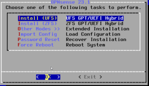 OPNsense Firewall installieren 4 Installations-Dialog: Dateisystem wählen