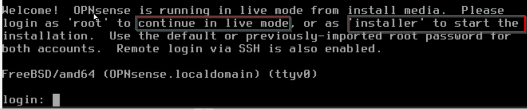 OPNsense Firewall installieren 3 Anmelde-Bildschirm von OPNsense